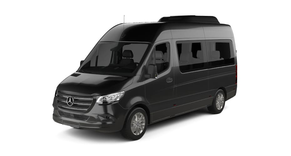 The Carey Luxury Van - Mercedes Benz Sprinter Van - Driver Side Front Angle View