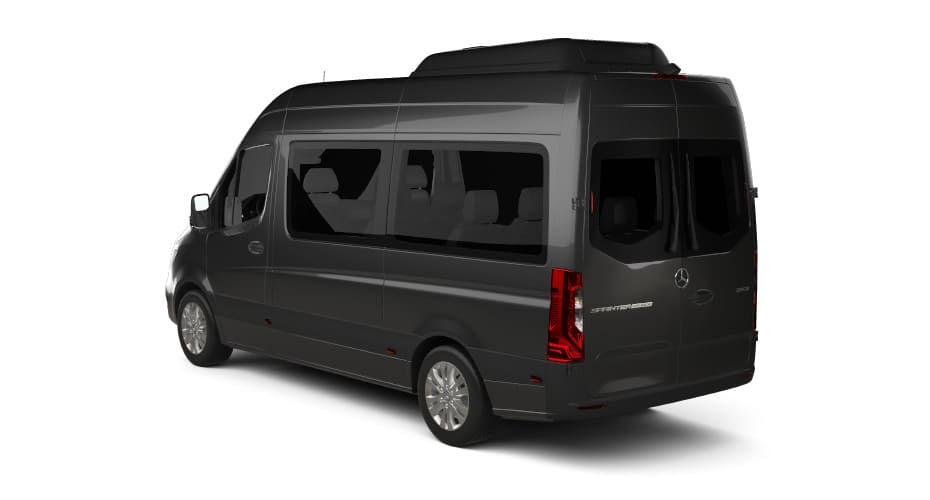 The Carey Luxury Van - Mercedes Benz Sprinter Van - Driver Side Rear Angle View