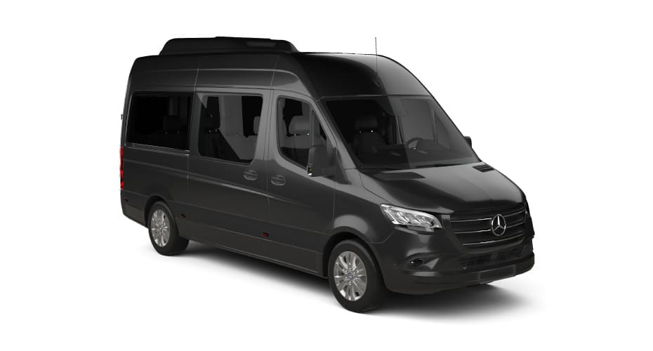 The Carey Luxury Van - Mercedes Benz Sprinter Van - Passenger Side Front Angle View